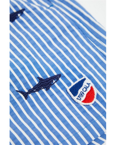 SHORT DE BAIN BLEU A RAYURES BRODERIE SHARK
