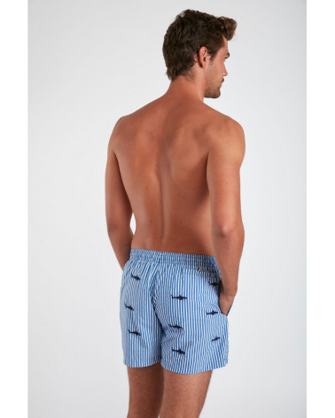 SHORT DE BAIN BLEU A RAYURES BRODERIE SHARK