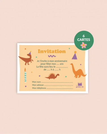 Cartes d’invitation Dinosaure – Lot de 6