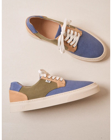 Alexandre - Toile bleu gris, beige et kaki