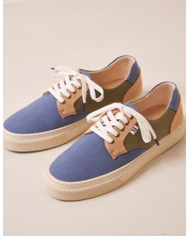 Alexandre - Toile bleu gris, beige et kaki