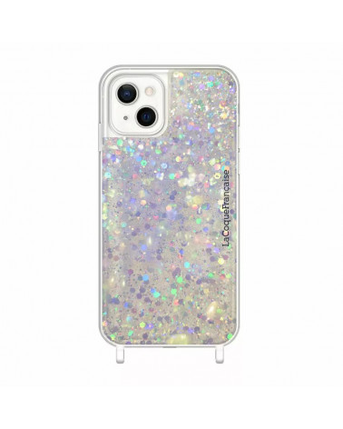 COQUE IPHONE 14 PLUS paillettes holographiques avec anneaux 