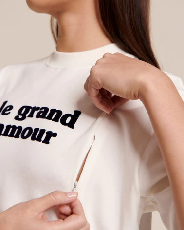 Le t-shirt d'allaitement "Le grand amour" en coton bio - blanc
