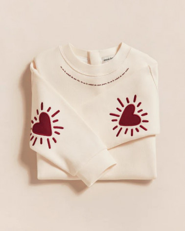 Le sweat "Cœur solaire" enfant avec coudières en coton bio - crème