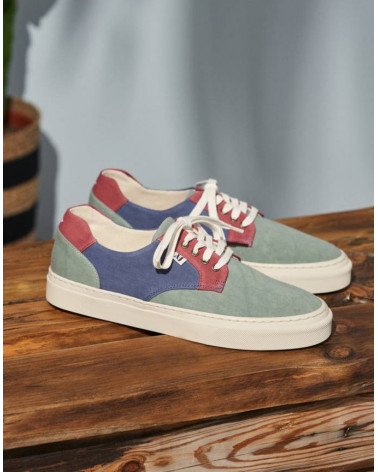 Alexandre - Toile olive bordeaux et bleu gris