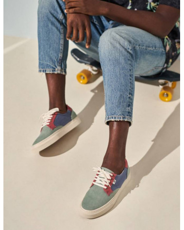 Alexandre - Toile olive bordeaux et bleu gris