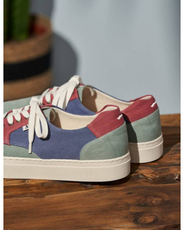 Alexandre - Toile olive bordeaux et bleu gris