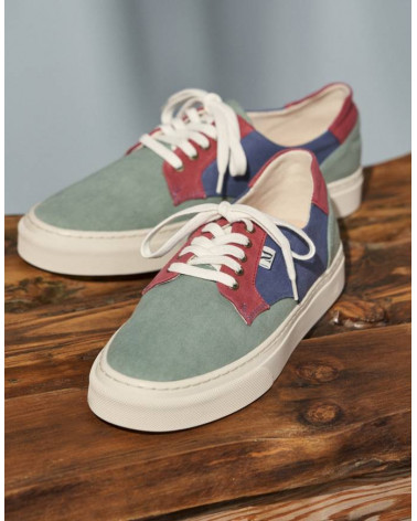 Alexandre - Toile olive bordeaux et bleu gris