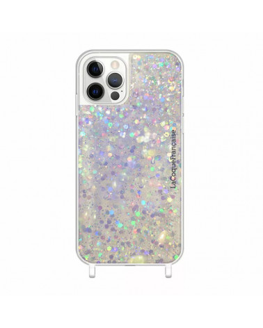 COQUE IPHONE 15 PLUS paillettes holographiques avec anneaux 