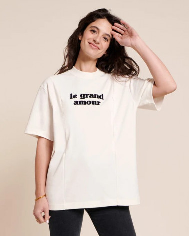 Le t-shirt d'allaitement "Le grand amour" en coton bio - blanc