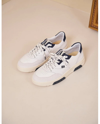 Albert - Cuir et suède blanc marine