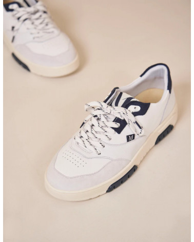 Albert - Cuir et suède blanc marine