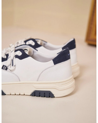 Albert - Cuir et suède blanc marine