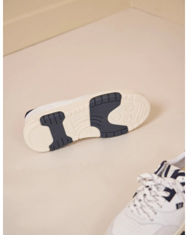 Albert - Cuir et suède blanc marine