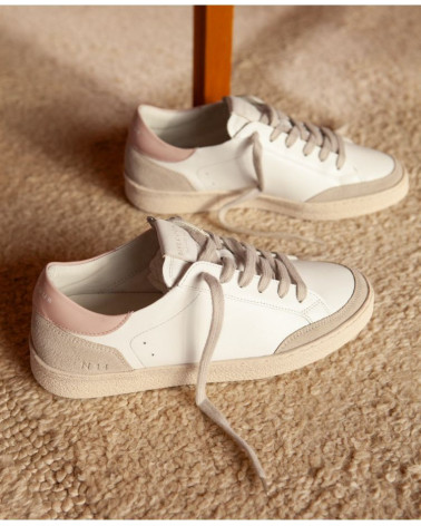 Baskets 14 - Cuir/Veau velours - Blanc/Blush