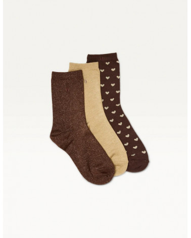 Pack de 3 Chaussettes - Fantaisie petit coeur doré marron