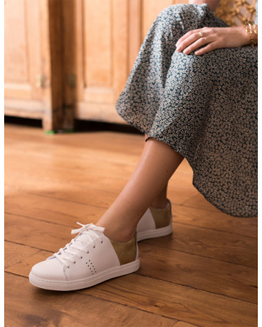 Renée - Cuir Blanc Craquelé Doré