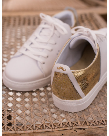 Renée - Cuir Blanc Craquelé Doré