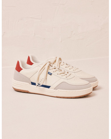 Mael - Cuir recyclé et suède vegan ecru marine rouge