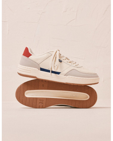 Mael - Cuir recyclé et suède vegan ecru marine rouge