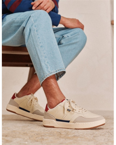 Mael - Cuir recyclé et suède vegan ecru marine rouge