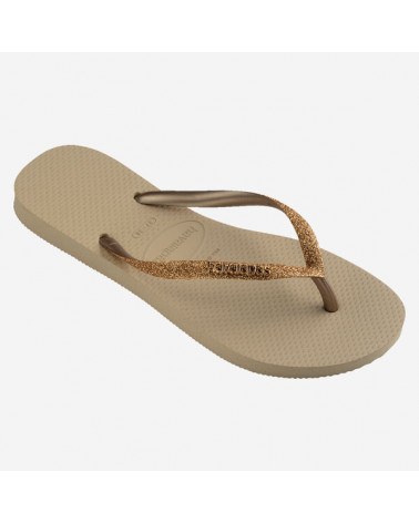 HAVAIANAS SLIM GLITTER II SAND/GOLDEN LIGHT METALICO