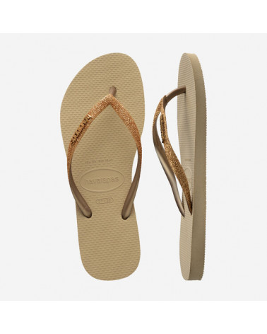 HAVAIANAS SLIM GLITTER II SAND/GOLDEN LIGHT METALICO