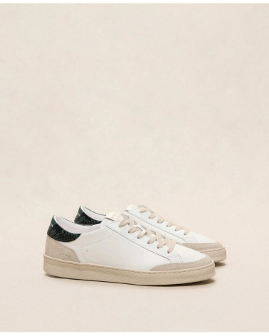 Baskets n°14 - Cuir - Blanc/Python Vert
