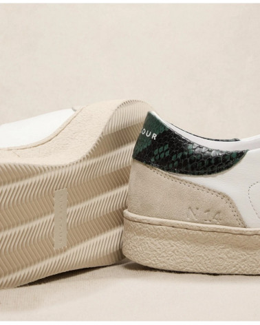 Baskets n°14 - Cuir - Blanc/Python Vert