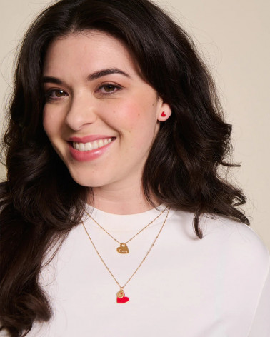 Les boucles d'oreilles Céleste petit cœur rouge - dorées à l'or fin 24 carats