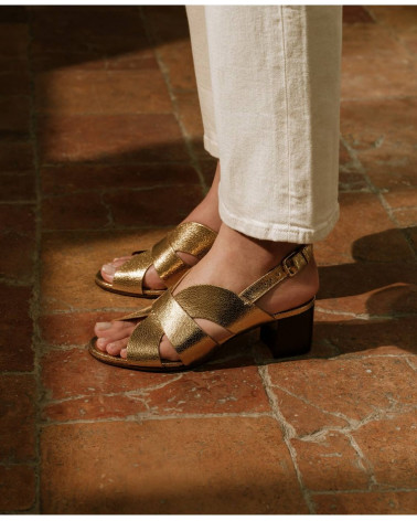Sandales n°551 - Cuir craquelé - Gold