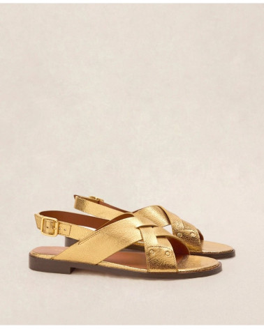Sandales n°204 - Cuir craquelé - Doré