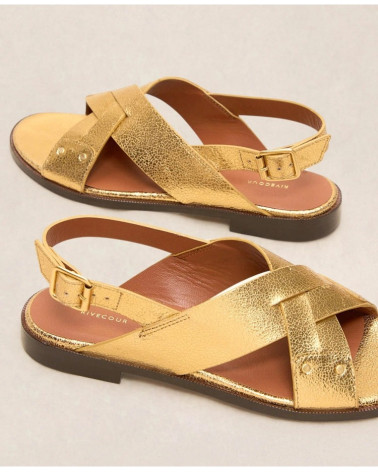 Sandales n°204 - Cuir craquelé - Doré