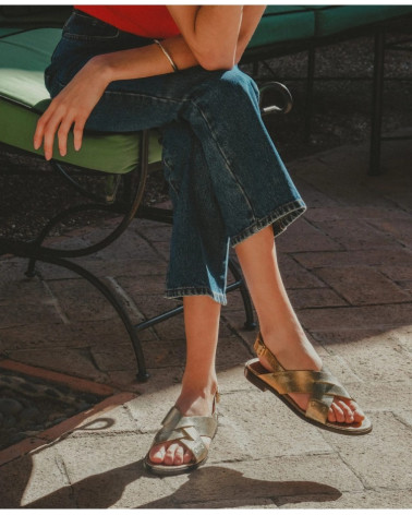 Sandales n°204 - Cuir craquelé - Doré