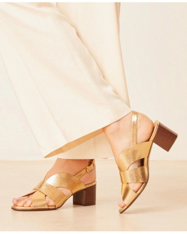 Sandales n°551 - Cuir craquelé - Doré