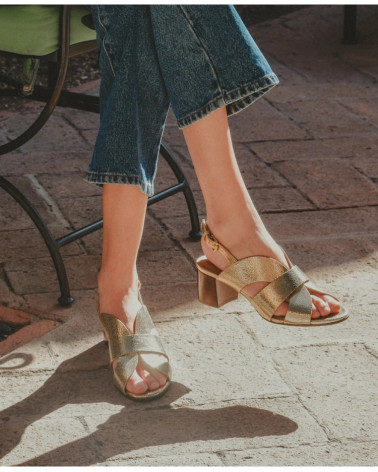 Sandales n°551 - Cuir craquelé - Doré