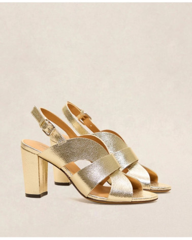 Sandales n°55 - Cuir craquelé - Or Blanc