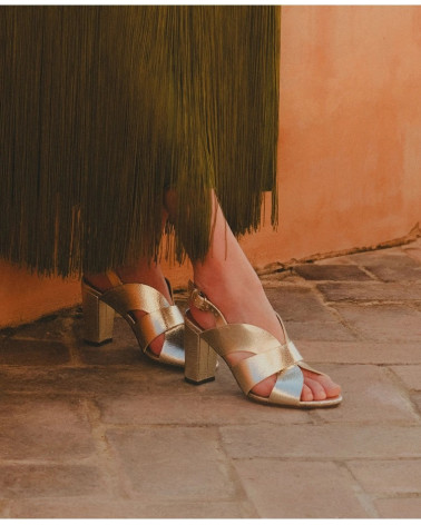 Sandales n°55 - Cuir craquelé - Or Blanc