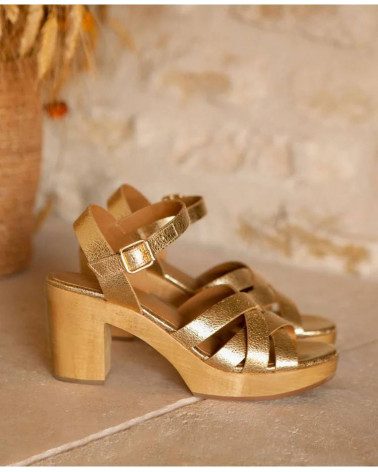 Sabots n°605 - Cuir craquelé - Gold