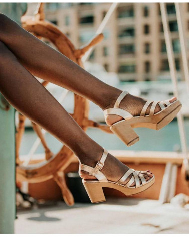 Sabots n°605 - Cuir craquelé - Gold