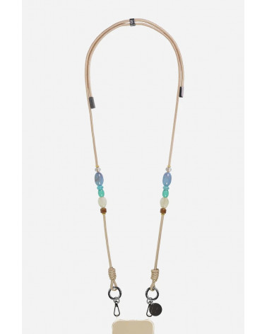 Lanière cordon Inaya beige métallisé perles beige